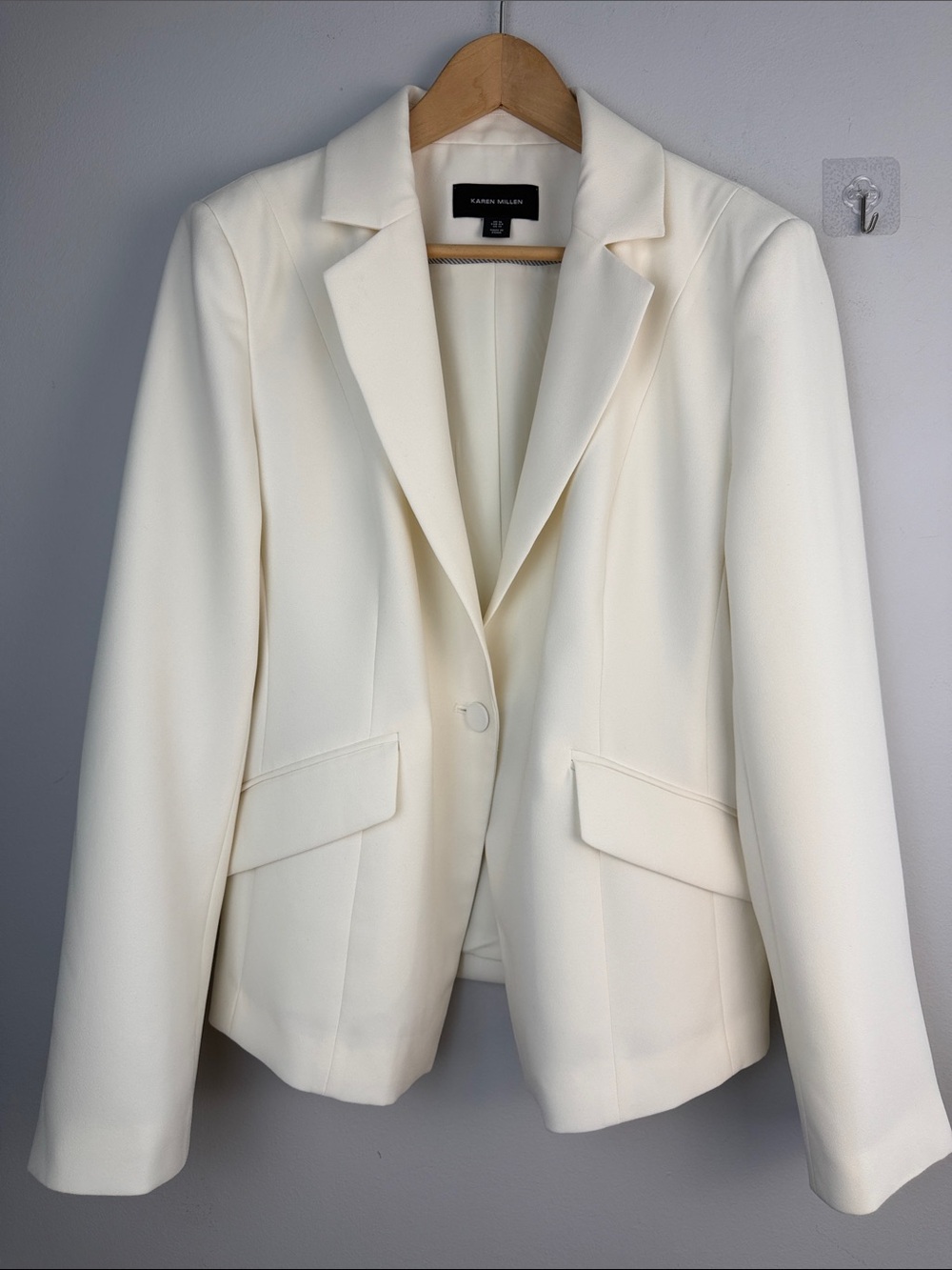 Karen Millen Tailored Crepe Blazer Ivory Structured Single Breasted Jacket Sz 12 - Picture 2 of 16